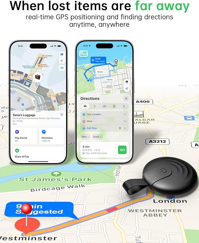 Air Tracker Tags (iOS Only) 4 Pack: Bluetooth Item Finder with Apple Find My APP, Item Locator for Keys Finder, Bags Wallets Anti-Loss, IP68 Waterproof Smart Tag (F20 Black)