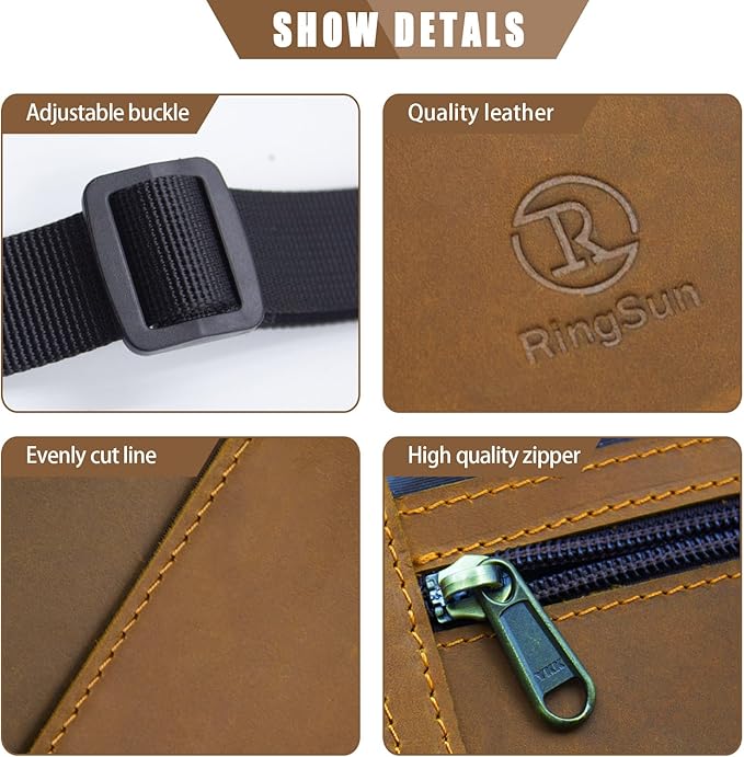 RiRingsun Genuine Leather Passport Holder For Travel, RFID Blocking Slim Neck Wallet with Adjustable Strap for Women Men, Travel Essentials to Keep Cash, Credit Cards and Documents Safe, Light Brown