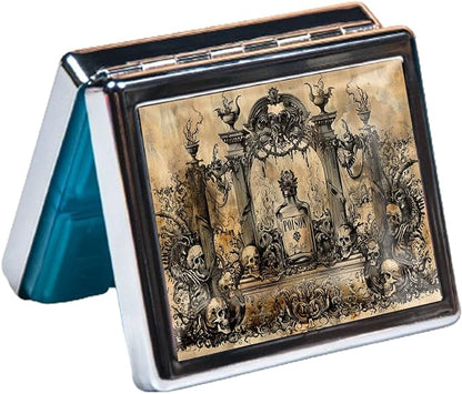 7 Days Chromed Shiny Silver Pill Organizer with Mirror Inside Has 8 Separate Compartments Rectangle Cute Travel Pill Organizer for Purse 7 Days (Retro Poison)