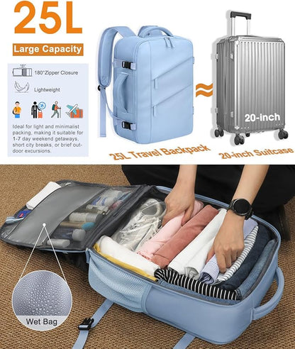 Capolo Travel Backpack for Women Men Waterproof Laptop Backpack Flight Approved Carry On Backpack Overnight Weekender Bag College Bookbag for Business, Work, Traveling Fits 17 '' Laptop,Light Blue