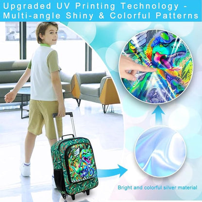 UFNDC Kids Luggage for Boys, Dinosuar Rolling Suicase with Wheels，Travel Carry on for Children Toddler Elementary
