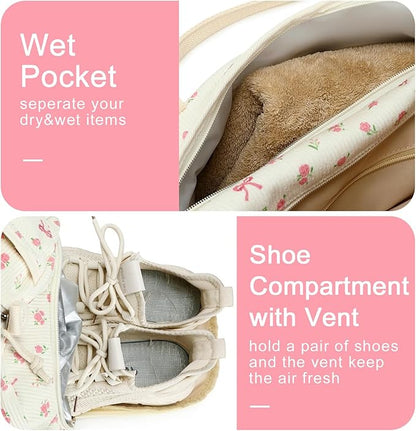 BLUBOON Duffle Bag Girls Kids Cute Gym Bag with Shoes Compartment & Wet Separation Waterproof Sports Overnight Travel Bag