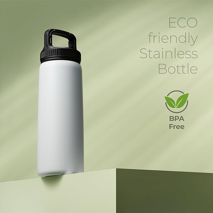 SipX™ Triple-Insulated Stainless Steel Water Bottle 25oz. With 3 Lids, BPA-Free Reusable Insulated Water Bottle Keeps Cold 24 Hours, Metal Water Bottle Made Of Sustainable Material For Hiking & Biking