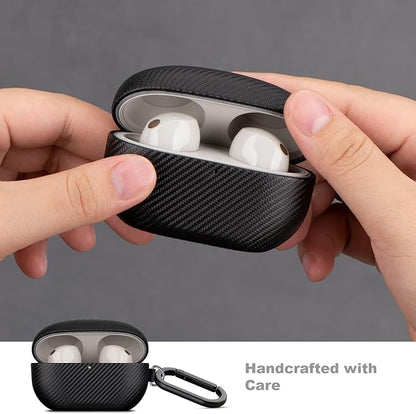 LOPIE Carbon Fiber Texture Case for Sony WF-1000XM5 with Cleaner Kit - Vegan Leather Cover for Earbuds WF 1000XM5 Charging Case - Protective Hard Cover with Keychain - Black