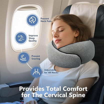 Advanced Memory Foam Neck Travel Pillow, Neck Pillow Airplane with Eye Mask & Ear Plugs, Designed for The Comfort of Travel & Office, Travel Pillow for Plane, Car, Home, Work, Grey