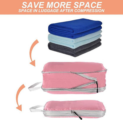 PATIKIL Compression Packing Cube for Travel, 3 Set Waterproof Nylon Luggage Organizer Bags Lightweight Compression Cube for Outdoor Suitcases Backpack, Pink