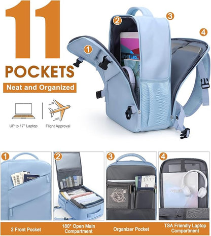 Capolo Travel Backpack for Women Men Waterproof Laptop Backpack Flight Approved Carry On Backpack Overnight Weekender Bag College Bookbag for Business, Work, Traveling Fits 17 '' Laptop,Light Blue