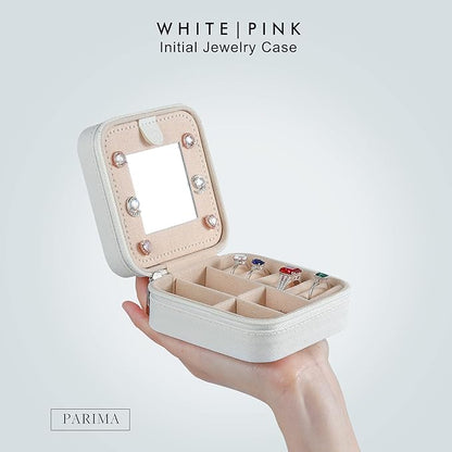 Parima Bridesmaid Gifts for Wedding Day, Bridesmaid Gifts for Women | Bridesmaid Proposal Gifts Unique Gifts | Wedding Travel Essentials Small Jewelry Box | Travel Jewelry Case - Letter S, White