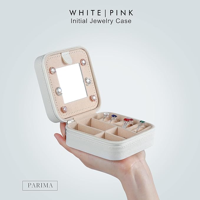 Parima Small Jewelry Box for Girls, Travel Initial Jewelry Boxes for Girls | Small Jewelry Organizer Box | Jewelry Case Organizer - Letter G, White