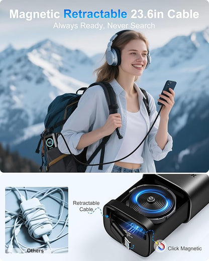 AsperX Laptop Power Bank, 165W 20,000mAh, Retractable Cables, Aluminum Alloy Unibody Portable Charger Power Bank, Battery Bank for MacBook Pro/Air/iPhone 17/iPad Pro/S25 Ultra/Dell/HP(TSA-Approved)