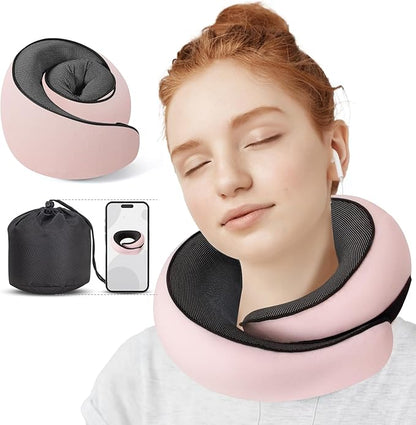 NOCRLG Travel Pillow, Travel Neck Pillow for Airplanes Car, 100% Pure Memory Foam Travel Pillow, Sleeping Essentials for Long Flight 360° Head Support Degree Comfort and Breathability Pink