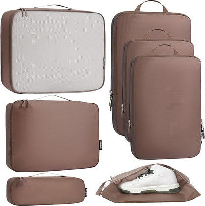 Bagail Ultralight Compression Cubes 7 Set - 3 Packing Cubes, 3 Organizers, and 1 Shoe Bag