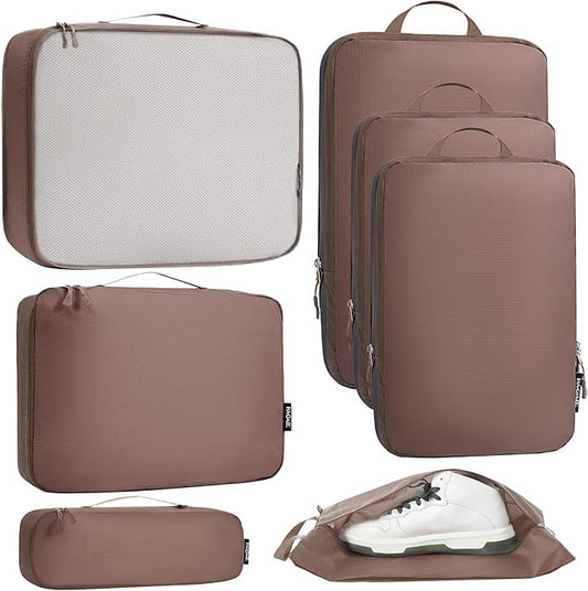 Bagail Ultralight Compression Cubes 7 Set - 3 Packing Cubes, 3 Organizers, and 1 Shoe Bag