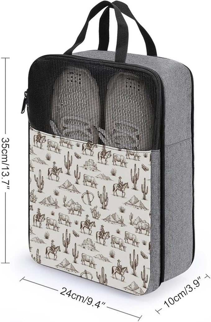Lightweight Sneakers Packing Organizer Wild West Cowboy Ride Horse Cactus Western Portable Shoe Storage Bag Reusable Portable Shoe Bag