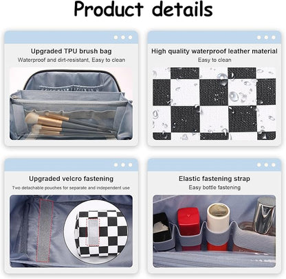 BOYATU Travel Makeup Bag Cosmetic Bags for Women: Large Make up Bags Set of 3 - Portable Makeup Organizer with Compartments&Handle&Divider - Waterproof PU Leather Toiletry Bag(A-5-Checkered Mix Black)