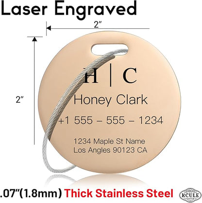 Stainless Luggage Tags for Suitcases 4 Pack: Metal Personalized Luggage Tags for Backpacks & Bags with Customizable Texts (Rose Gold)