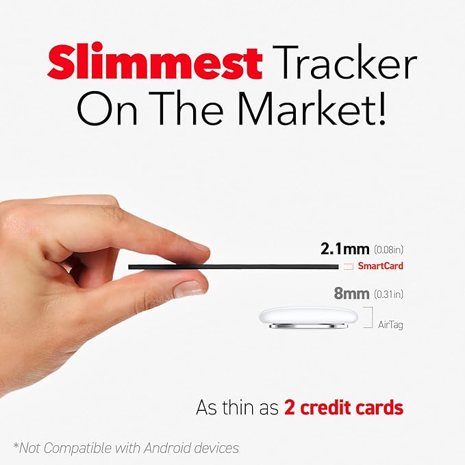 KeySmart MFI-Certified SmartCard Wallet Tracker Card, Compatible with Apple Find My App, Rechargeable Thin GPS Item Finder for Luggage Tag, Smart Bluetooth Tracking with Key Chain Hole Black, 5 Pack