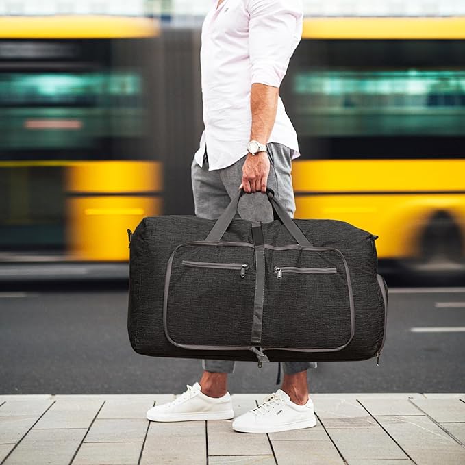 Vomgomfom 65L/85L/115L Foldable Travel Duffle Bag, Lightweight Checked Luggage with Shoe Compartment, Water-Resistant Weekender Overnight Bag for Men & Women