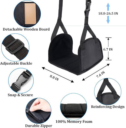 Airplane Travel Foot Hammock Made with Premium Memory Foam, No Collapse Airplane Footrest with Extended Adjustment Strap, Foot Hammock & Portable Plane Leg Rest, Provides Relaxation and Comfortable