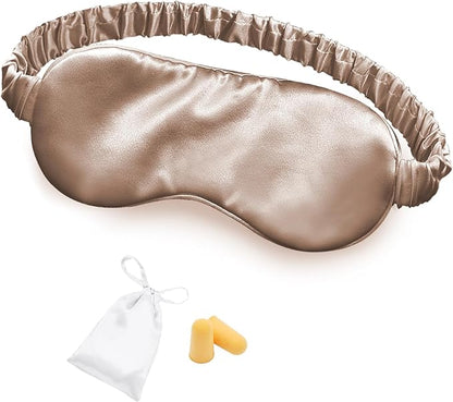 Silk Sleep Mask Eye Mask Blindfold with Double Layer Silk Filling and Elastic Strap for Full Night's Sleep, Travel and Nap, Soft Eye Cover Eyeshade with Luxury Bag and Ear Plugs by OLESILK (Camel)