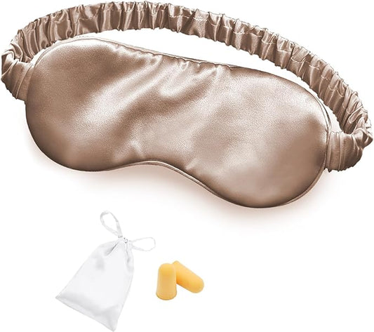 Silk Sleep Mask Eye Mask Blindfold with Double Layer Silk Filling and Elastic Strap for Full Night's Sleep, Travel and Nap, Soft Eye Cover Eyeshade with Luxury Bag and Ear Plugs by OLESILK (Camel)