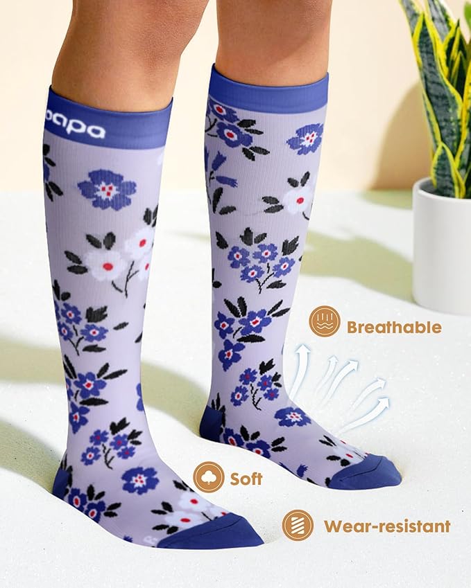 Cute Compression Socks for Women - 3 Pairs 20-30 mmHg Graduated Support Lightweight for Daily Wear Travel Nurse