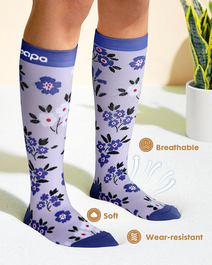 Cute Compression Socks for Women - 3 Pairs 20-30 mmHg Graduated Support Lightweight for Daily Wear Travel Nurse