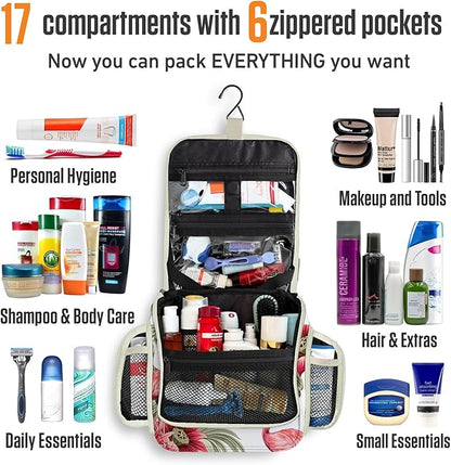 VENTURE 4TH Hanging Travel Toiletry Bag for Women & Men - Travel Organizer with Expandable Compartments & Removable Clear Pouch for Toiletries (Pink Flamingo)