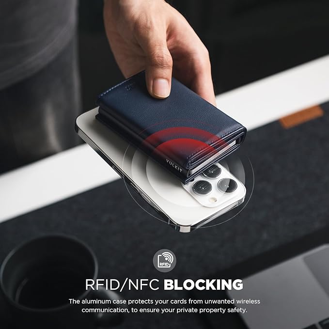 VULKIT Pop up Card Wallet Minimalist Cash Wallets RFID Blocking Leather Smart Credit Card Holder with ID window for Men