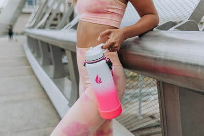 HYDRO CELL Stainless Steel Insulated Water Bottle with Straw - For Cold & Hot Drinks - Metal Vacuum Flask with Screw Cap and Modern Leakproof Sport Thermos for Adults (White/Pink 40oz)