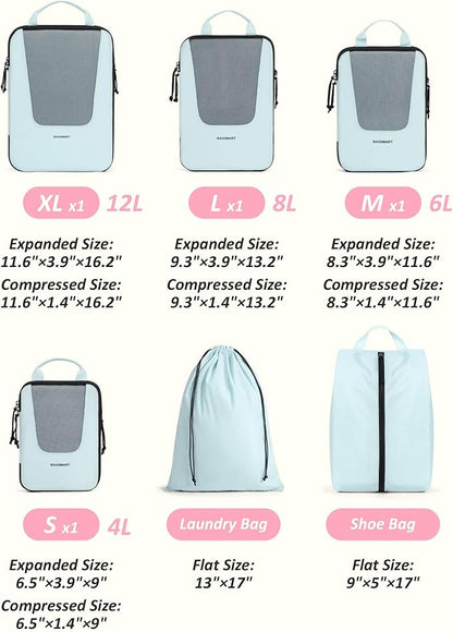 BAGSMART Compression Packing Cubes for Travel, 6 Set/5 Set/4 Set, Compression Suitcase Organizer Bags Set for Suitcases Travel Essentials, Lightweight Packing Organizers