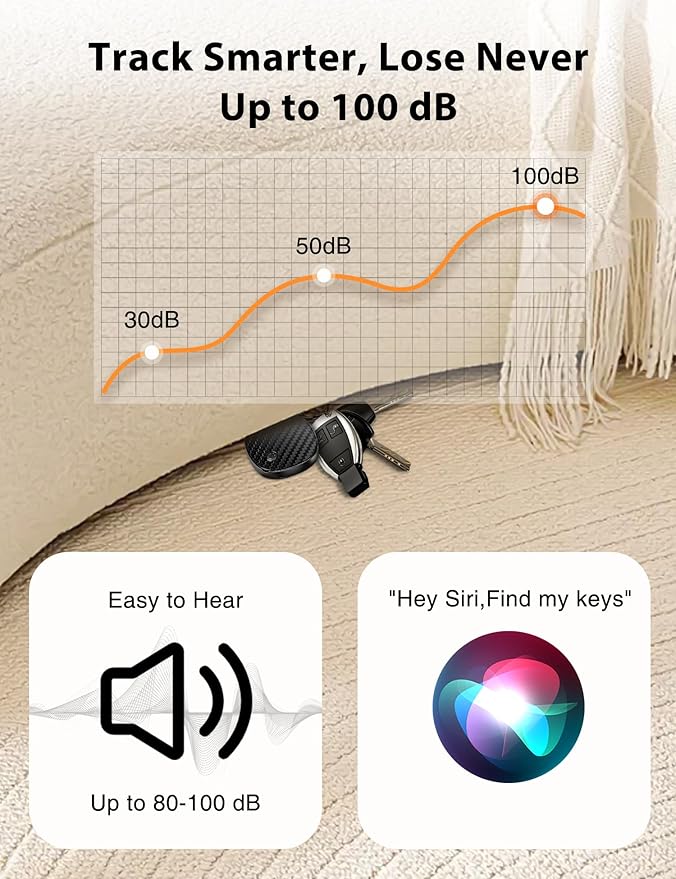 Air Tracker Tags - 4 Pack, Smart Bluetooth Tracker Tag Works with Apple Find My, 100dB Sound, Replaceable Battery, Keys Finder and Item Locator for Bags, Suitcase, Wallet, Backpack, Pet (iOS Only)