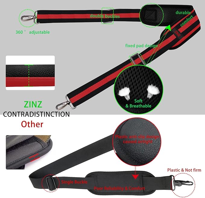 ZINZ 79 inch Shoulder Strap, Extra-thick Fixed Cushion Pad and Dual Clasps Universal Replacement Strap with Metal Swivel Hooks for Laptop Bags, Luggage Bags, Camera, Crossbody(Stripes-BkRBk)