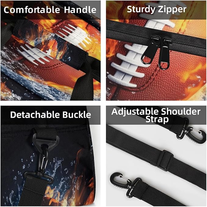 Kids Duffle Bag Girls Boys Sports Fire And Water Football Weekender Overnight Bag,Lightweight Duffel Bags for Traveling Gym Sport Dance