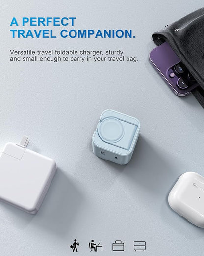 36W for Apple Charging Block with Built-in Watch Charger, Foldable PD Fast Charger Block for iPhone, Dual Ports Wall Charger Compatible with Apple Watch iPhone AirPods(Blue)