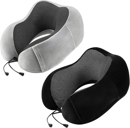 Neck Pillow Airplane-2 Pack Memory Foam Travel Pillow, Soft Support Travel Neck Pillow for Travelling, Sleeping Rest, Car, Train and Home Use (Black&Grey)