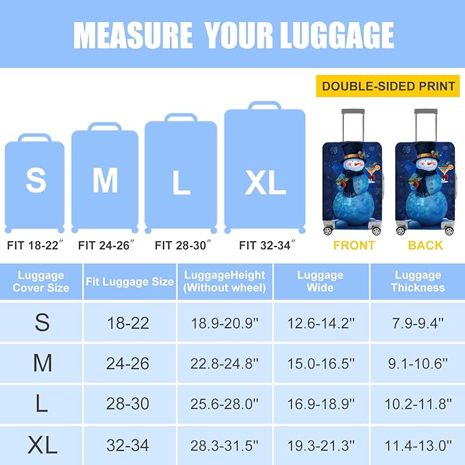 Blue Snowman Luggage Cover, Washable Christmas Suitcase Cover, Travel Suitcase Protector Anti-scratch Bag Cover Holiday Travel Christmas Gift,M