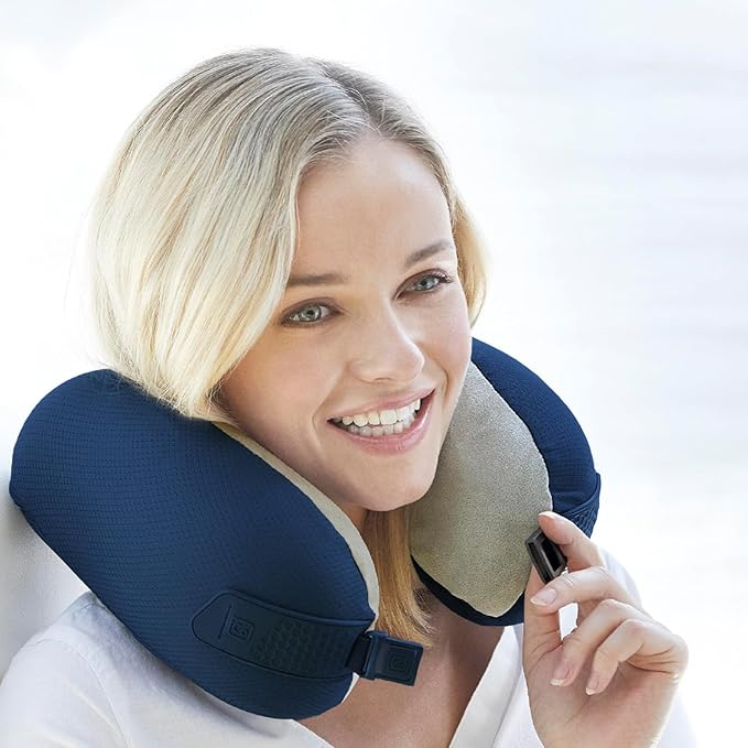 American Dreamer, Deluxe Travel Pillow, Comfortable Memory Foam Neck Pillow for Uninterrupted Sleep, Ideal for Airplane, Bus, Car, and Train, Travel Essentials, Made in USA, Dark Blue