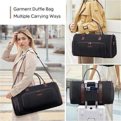 Garment Bag for Airplane Travel, Carry On Garment Duffle Bags for Women, 2 in 1 Travel Suit Bag with Shoes Compartment Carry on Bag Hanging Garment Bag Travel with Shoulder Strap,Black