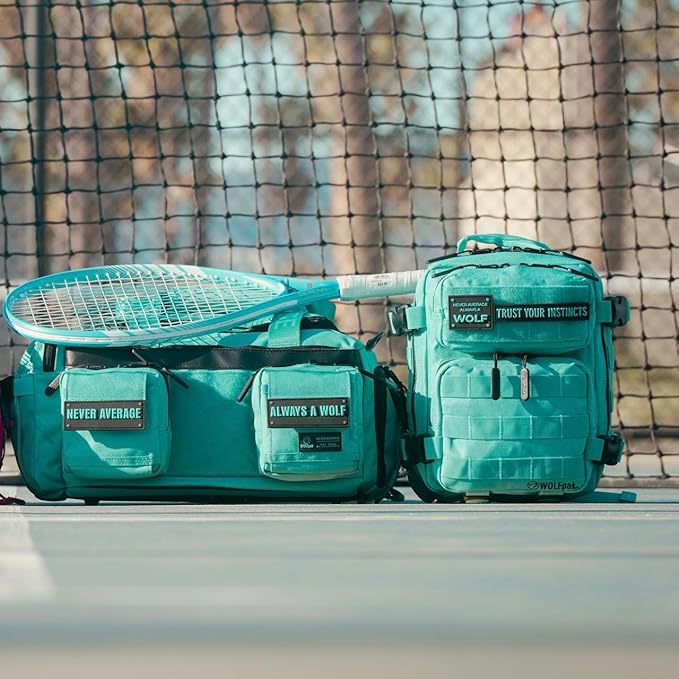 WOLFpak 20L Mini Duffle Bag for Gym & Travel | Waterproof Carry-On Weekender Bag with Shoe Compartment, Hard Bottom, and Tactical Molle System (Voodoo Aqua)