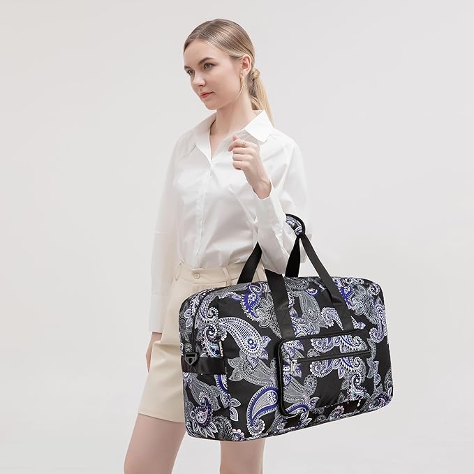 F.FETIVIN Weekender Bag Carry On Travel Duffle Bag Medium Overnight Bag for Women(Black Paisley)