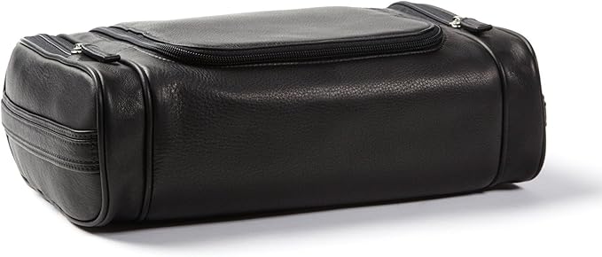 Leatherology Black Onyx Hanging Toiletry Kit – Full Grain Leather Travel Organizer with Hanger and Multiple Storage Compartments