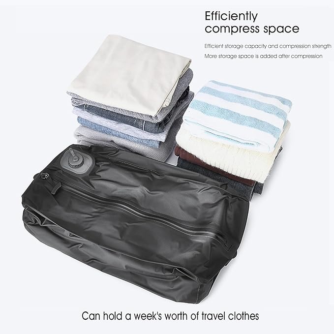 Vacuum Bags for Travel Organiser Packing Bag for Carry-On Luggage Backpack Suitcase Reusable Vacuum Seal Save Space Compression Bag with Built-in Pump & USB-C Charging waterproof Storage Bags（Gray)