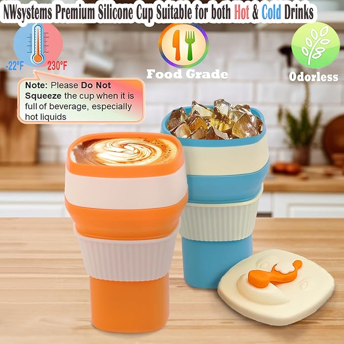 Collapsible Silicone Cup, Safe & Portable, for Hot & Cold Drinks, 18.6 oz (550 ml) - Travel, Camping, Office, and More – Flame Orange