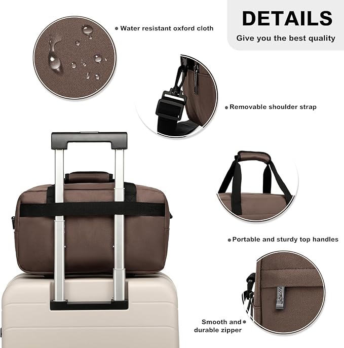 Kono Travel Duffel Bag 14L Under Seat Carry-on Bag Sports Tote Gym Bag Weekender Overnight Bags 13.78"x7.87"x7.87" Brown
