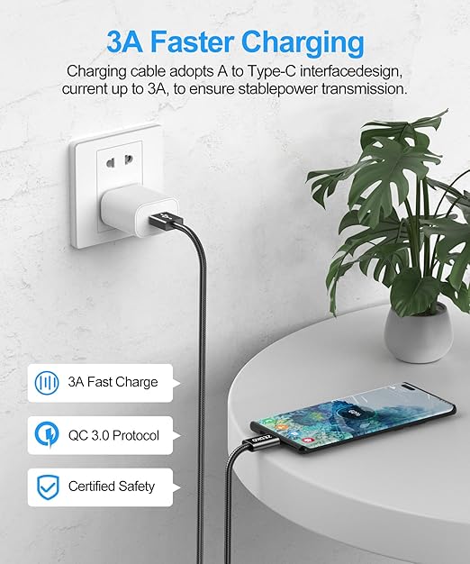 ZEDKO USB to USB C Cable 6 Pack (3/3/6/6/10/10ft) Braided USB A to Type C Fast Charging Cable for iPhone 17 16 15 Pro Max Galaxy S25 S24 A17 A16 Note 9 Pixel 10 USBC Charger Cord for Android Black