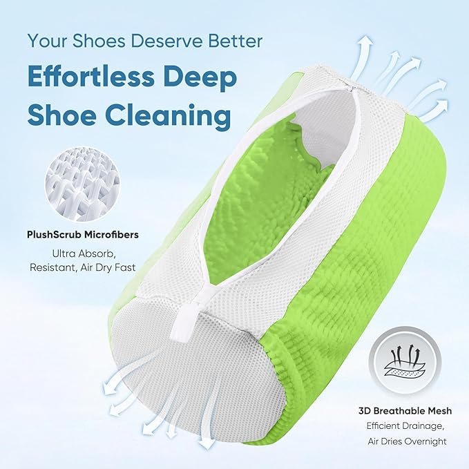 Shoe Washing Bag 2Pack - Reusable Shoe Laundry Bag with Mesh Socks Washer Machine Bag - 360°Deep Protective Cleaning Bags for Sneakers Delicate Footwear - Home Dorm Travel Essentials, Green