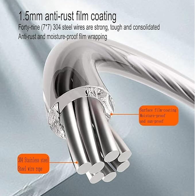 Anti-Sagging Clothes Line Thickened Steel Wire Retractable Clothesline Heavy Duty Clothesline Wall Mounted Matte Black Finished