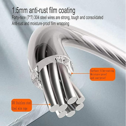 Anti-Sagging Clothes Line Thickened Steel Wire Retractable Clothesline Heavy Duty Clothesline Wall Mounted Matte Black Finished