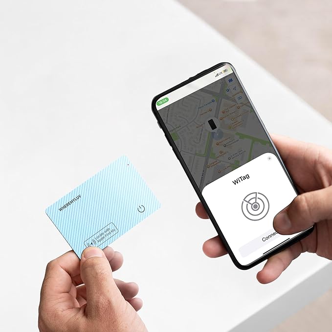 WHEREMYLUV-Item-Finder-for-Wallet, Ultra Thin Bluetooth Tracker Card Compatible with Apple Find My, Rechargeable GPS Locator, IPX8 Waterproof, Slim Smart Card for Men & Women (Blue)
